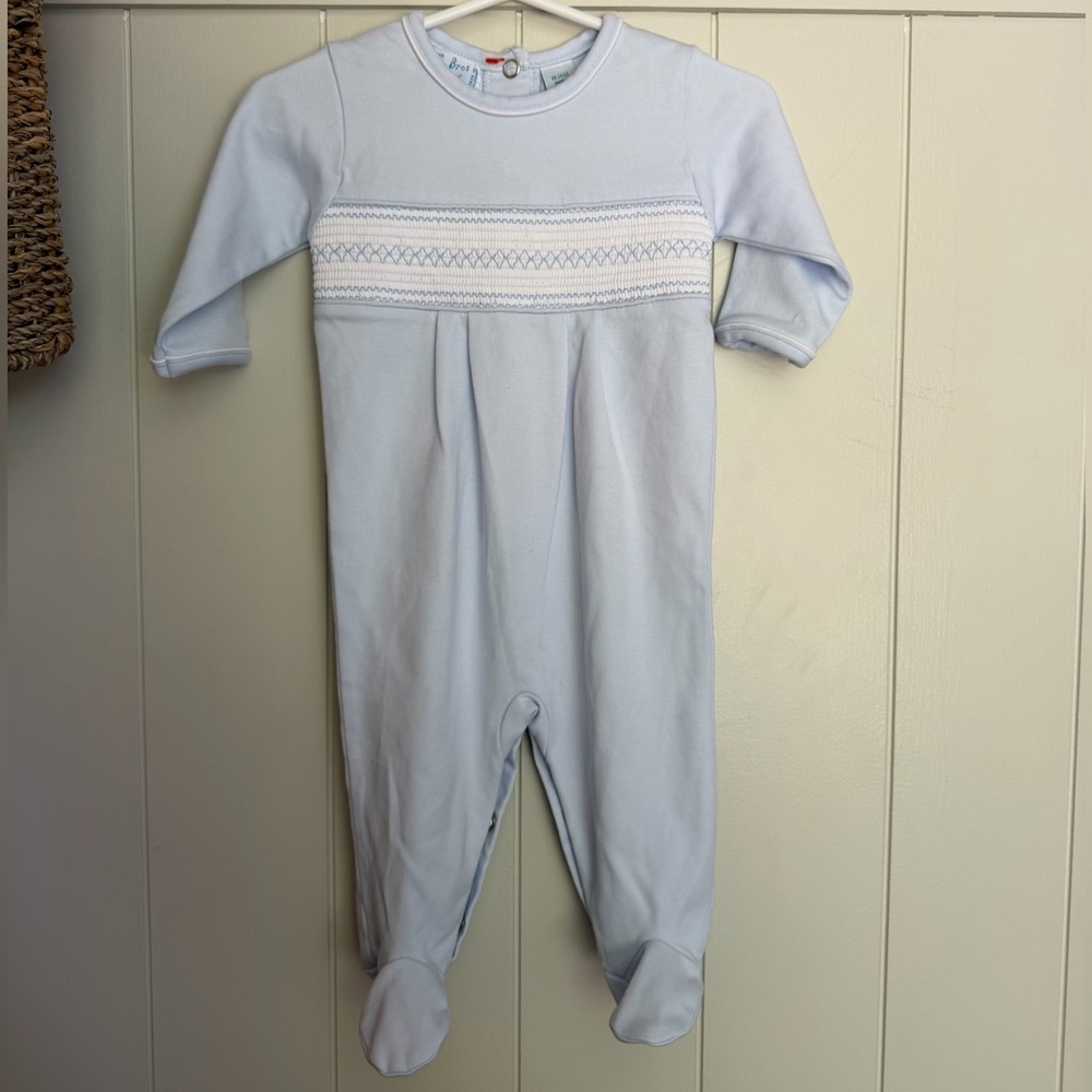 Feltman Bros Hand-Smocked Footed Sleeper | Light Blue | 3–6 Months | 100% Cotton